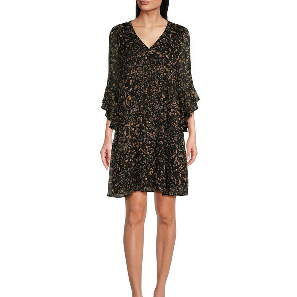 Calvin Klein floral dress with 3/4 length flutter sleeves